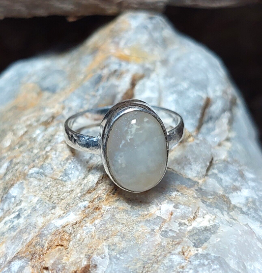 925 Sterling Silver Oval White Agate Handmade Ring,Unisex Ring,Statement Ring