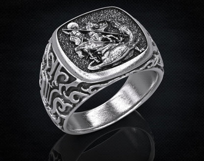 St Saint Michael Archangel Ring Sterling Silver Signet US5-15 Protection Unisex