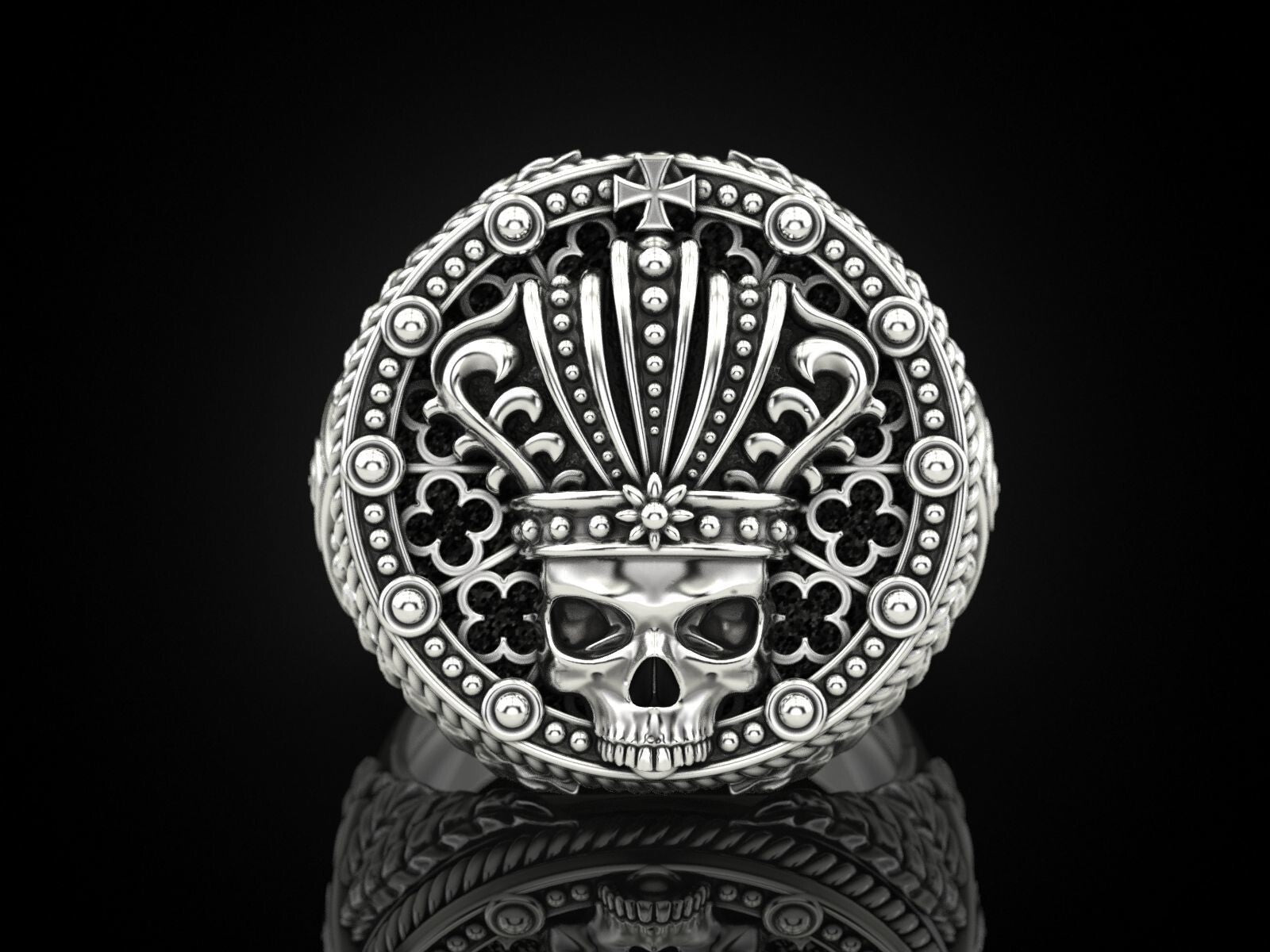 Mens Biker Gothic Skull Crown Ring 925 Sterling Silver Punk King Jewelry US5~ 15