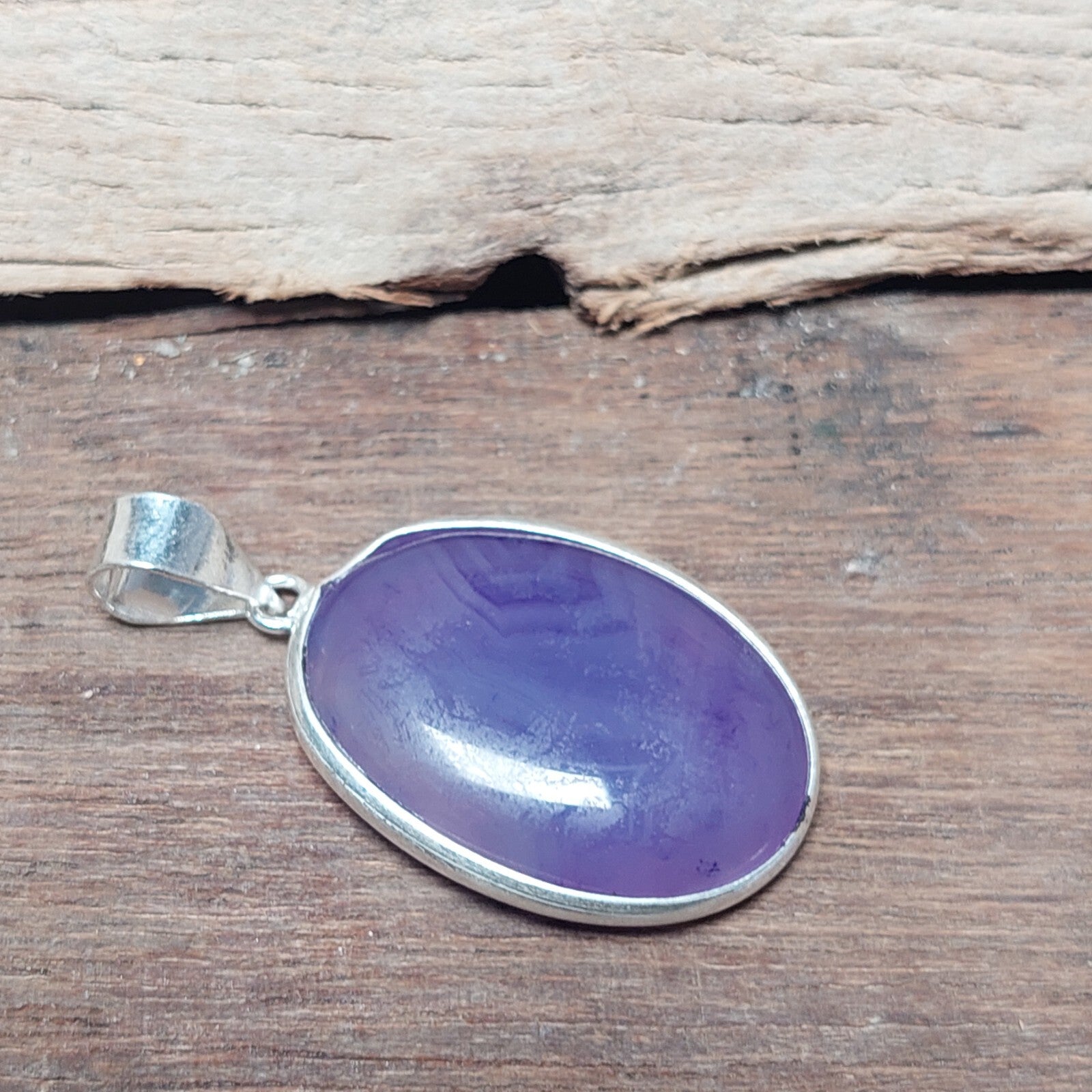 Natural Oval Purple Agate Pendant 925 Sterling Silver Necklace Gift For Girlfrie