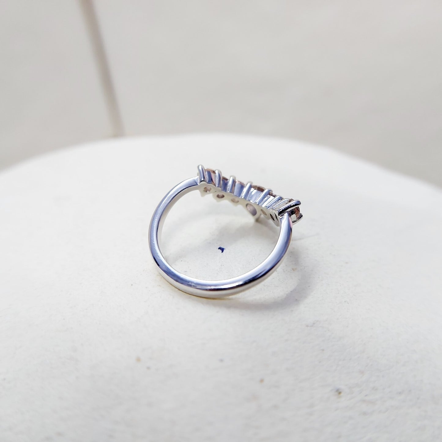 Morganite V Chevron Wedding Band Silver Art Deco Stacking Gift Women Ring US5~15