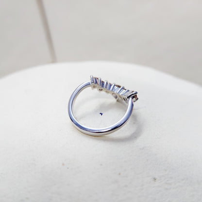 Morganite V Chevron Wedding Band Silver Art Deco Stacking Gift Women Ring US5~15