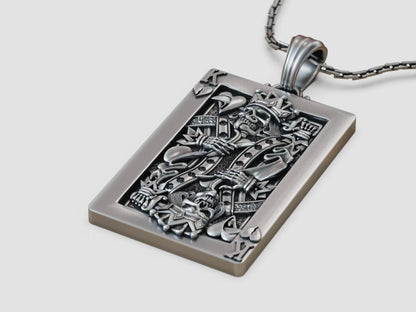 Silver Playing Card Undead King of Hearts Pendant Gift For Women Men Necklace