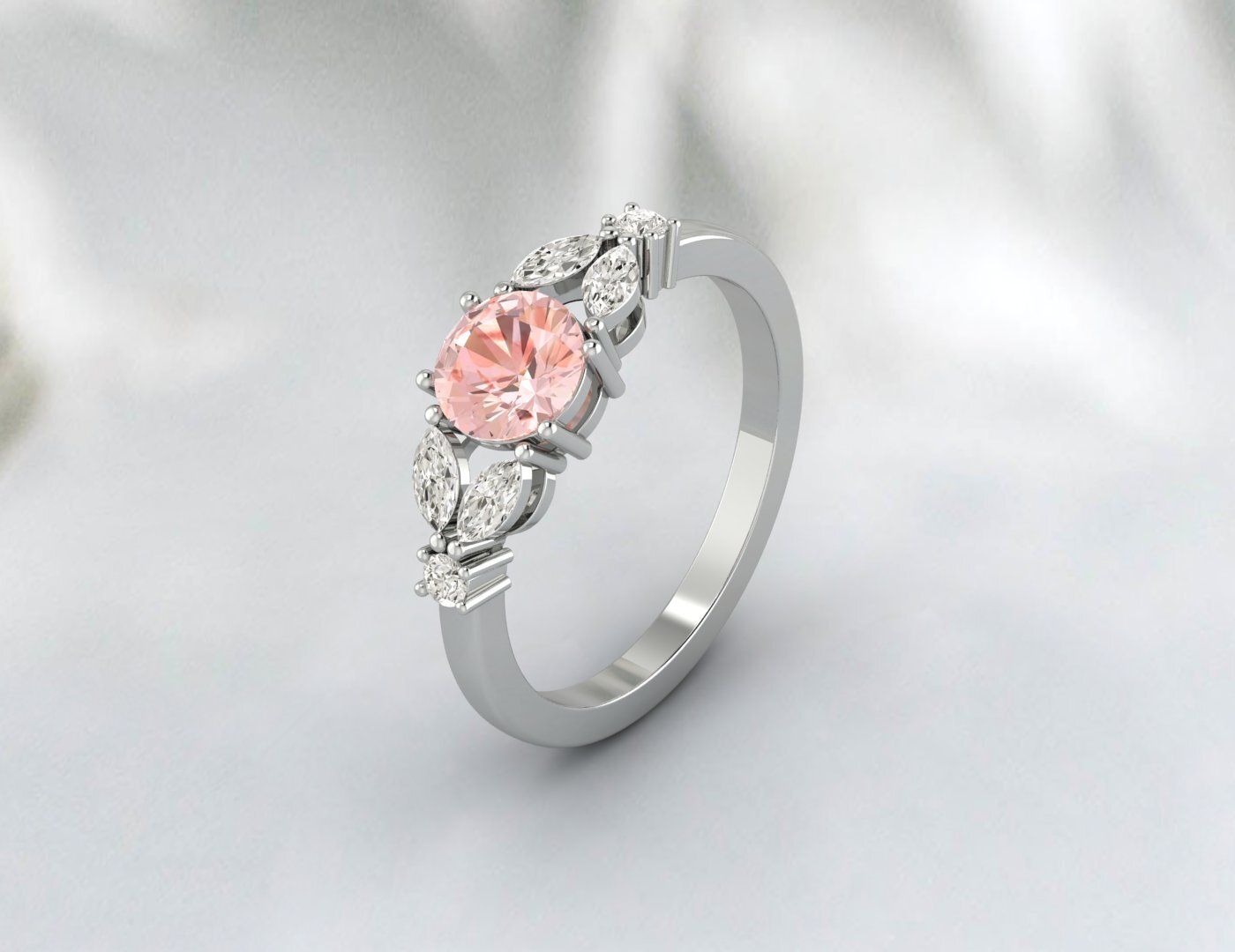 Natural Round Morganite Ring 925 Sterling Silver Wedding Anniversery Women Gift 