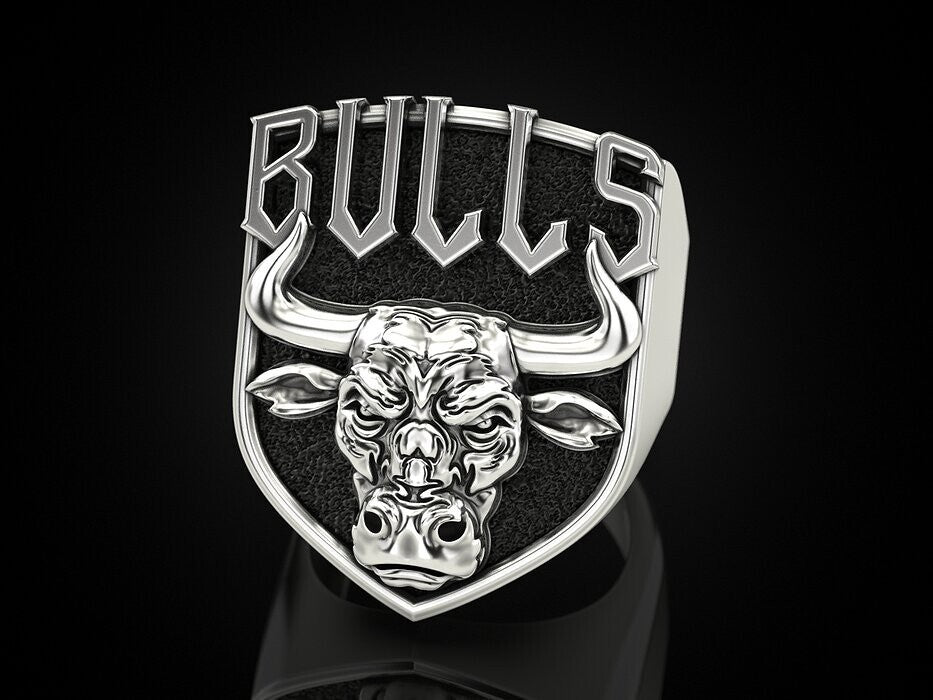 925 Sterling Silver Men's Bull Head Punk Vintage Biker Silver Bull Ring US7-15