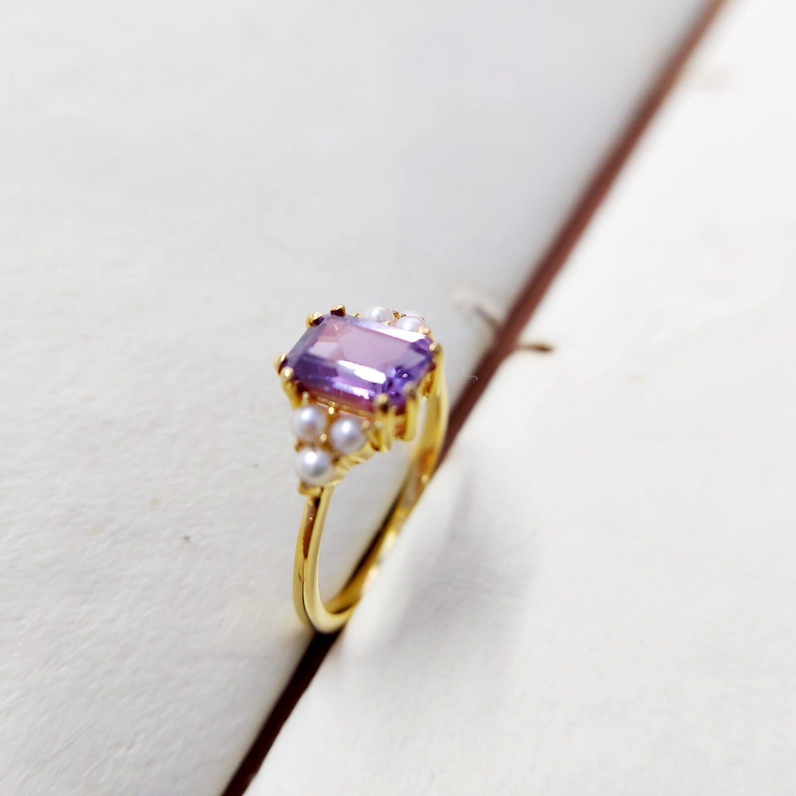 Emerald Cut Amethyst Pearl Ring 925 Silver Handmade Engagement Women Ring US5~15
