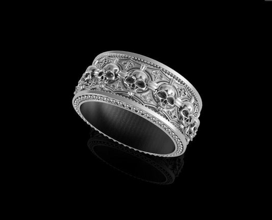 925 Sterling Silver Skull Ring Gothic Heavy Biker Band Men Women Punk US5~15