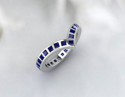 Princess Cut Blue Sapphire Wedding Band Fine Silver Lab Created Curved Band