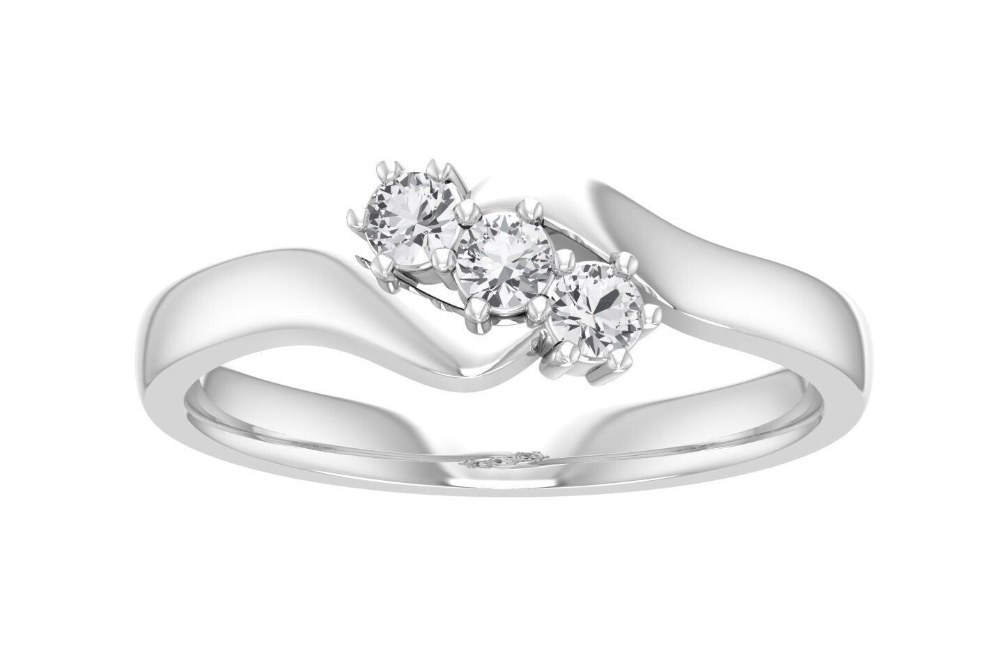 Three Simulant Moissanite Round Cut Bypass Ring 925 Silver Wedding Gift US5~ 15