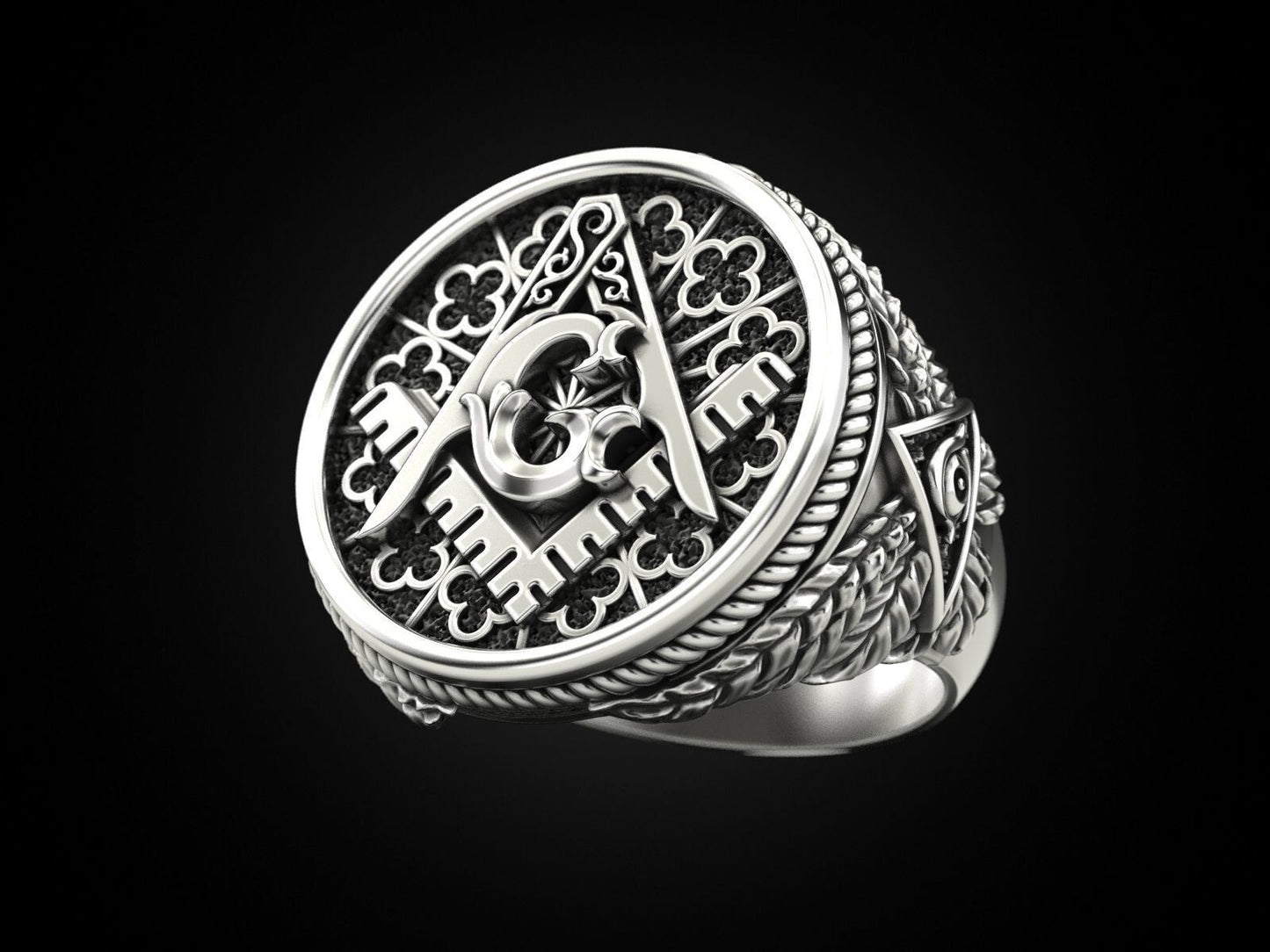 Mason Ring US7-15 Silver Eye of Providence G Symbol Handcrafted Gift For Men