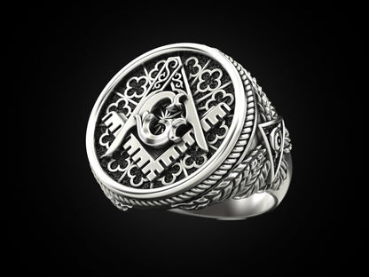 Mason Ring US7-15 Silver Eye of Providence G Symbol Handcrafted Gift For Men