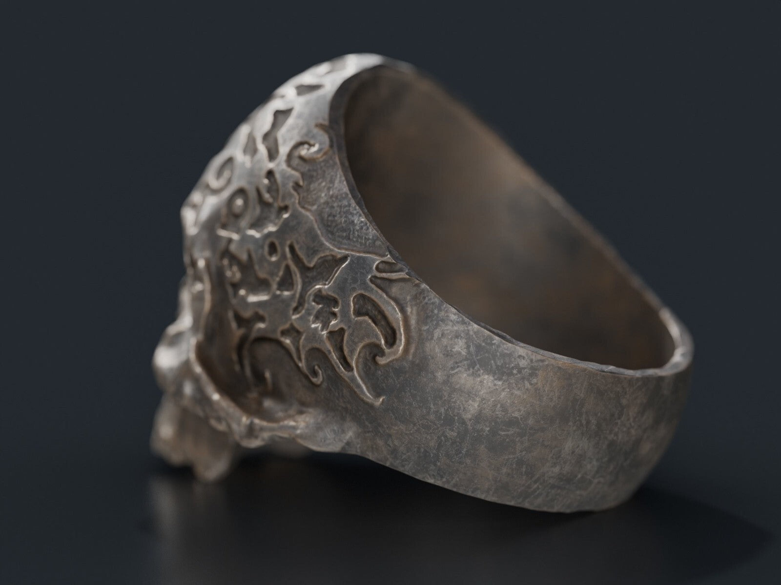 Retro Gothic Flower Carved Skull Ring Silver Skeleton Punk Signet Ring US5-15