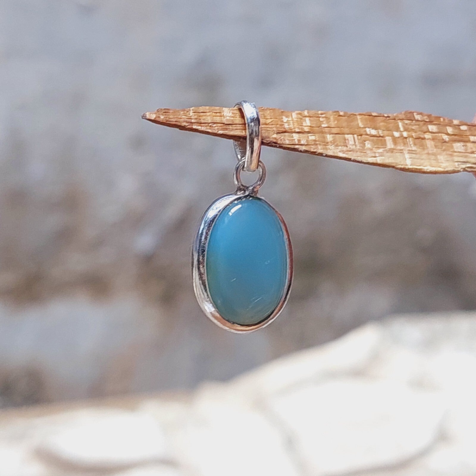 925 Sterling Silver Ovel Sky Blue Agate Pendant Layering Necklace,Wife Gift