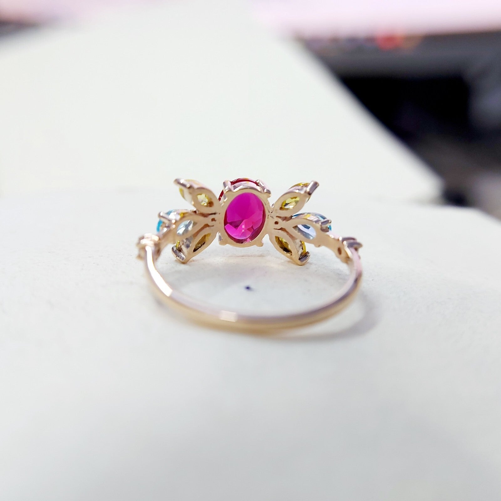 Oval Ruby Multi Gemstone Wedding Ring 925 Silver Women Engagement Band US5-15