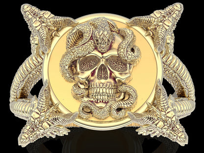 Punk Snake Dragon Brass Ring Gothic Biker Skull Fantasy Style Men Ring US5~15