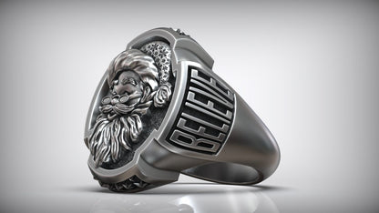 925 Sterling Silver Santa Claus Saint Nicholas Believe Ring Santa Ring US5 ~15