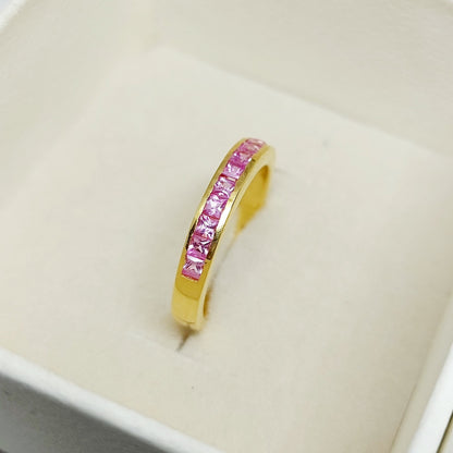 Natural Princess Cut Pink Tourmaline Band Channel Set 925 Sterling Silver Band
