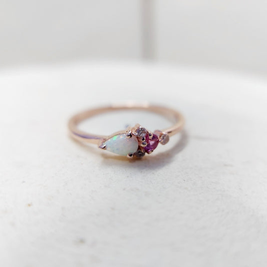 Pear Cut Opal and Pink Tourmaline Ring Gemstone Engagement Silver Ring Us5~ 15