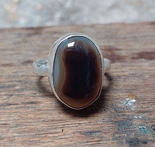 Genuine Brown Banded Agate Gemstone 925 Sterling Silver Ring,Birthstone Ring