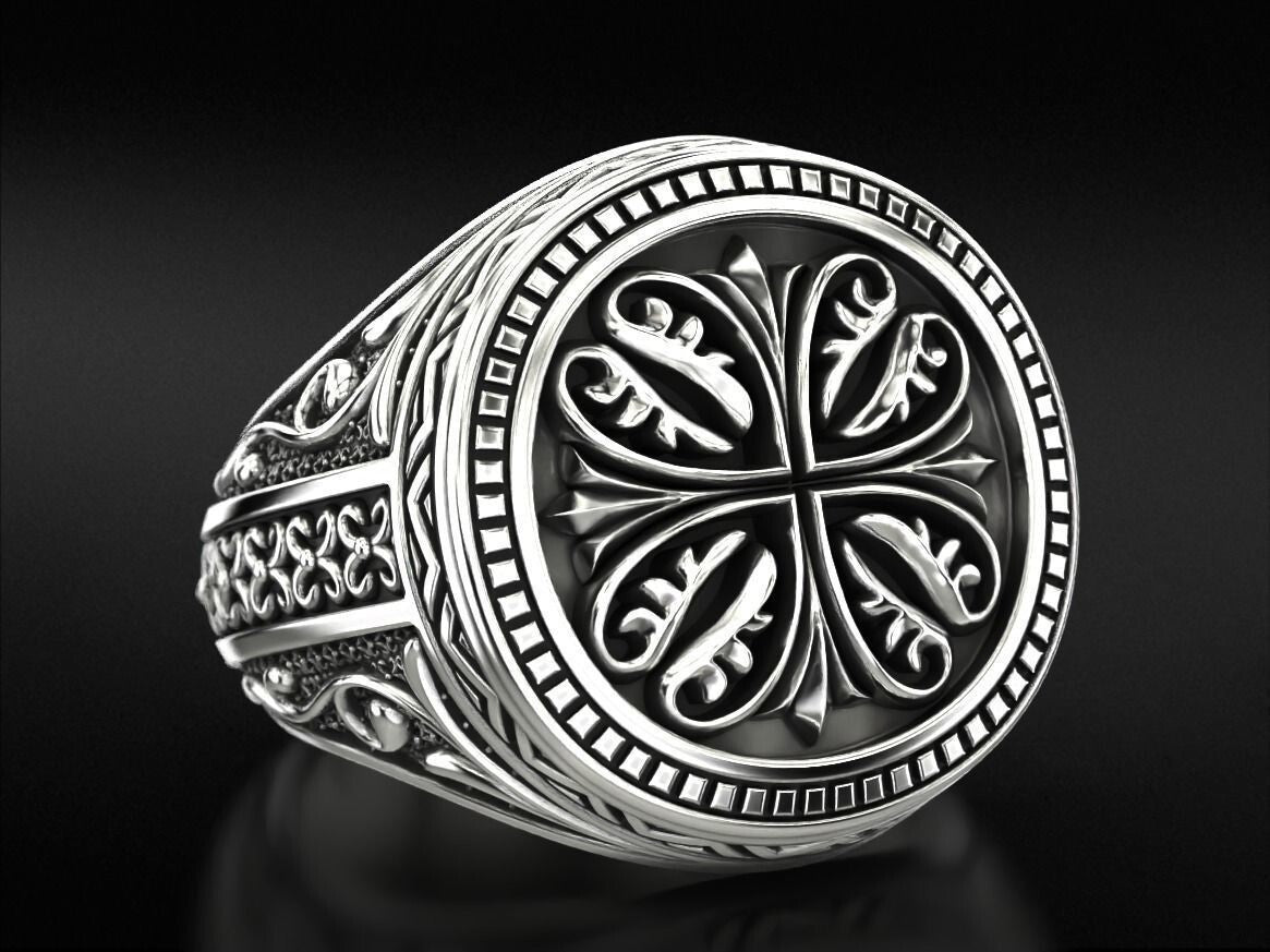 Templar Knight Cross Ring 925 Silver Medieval Seal Signet US5-15 Unisex Gift