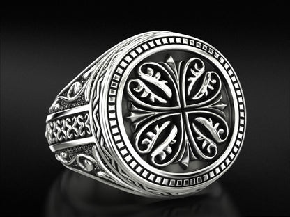 Templar Knight Cross Ring 925 Silver Medieval Seal Signet US5-15 Unisex Gift