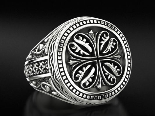 Templar Knight Cross Ring 925 Silver Medieval Seal Signet US5-15 Unisex Gift