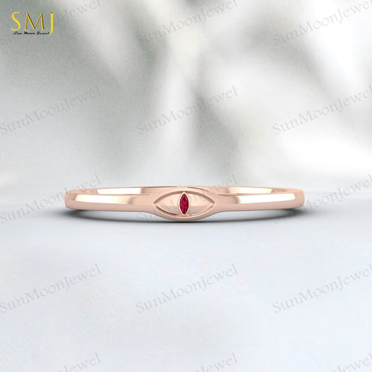 925 Sterling Silver Lab Red Ruby Evil Eye Ring Ruby Minimalist Ring Gift For Her