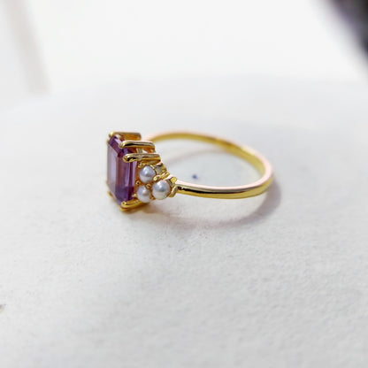 Emerald Cut Amethyst Pearl Ring 925 Silver Handmade Engagement Women Ring US5~15
