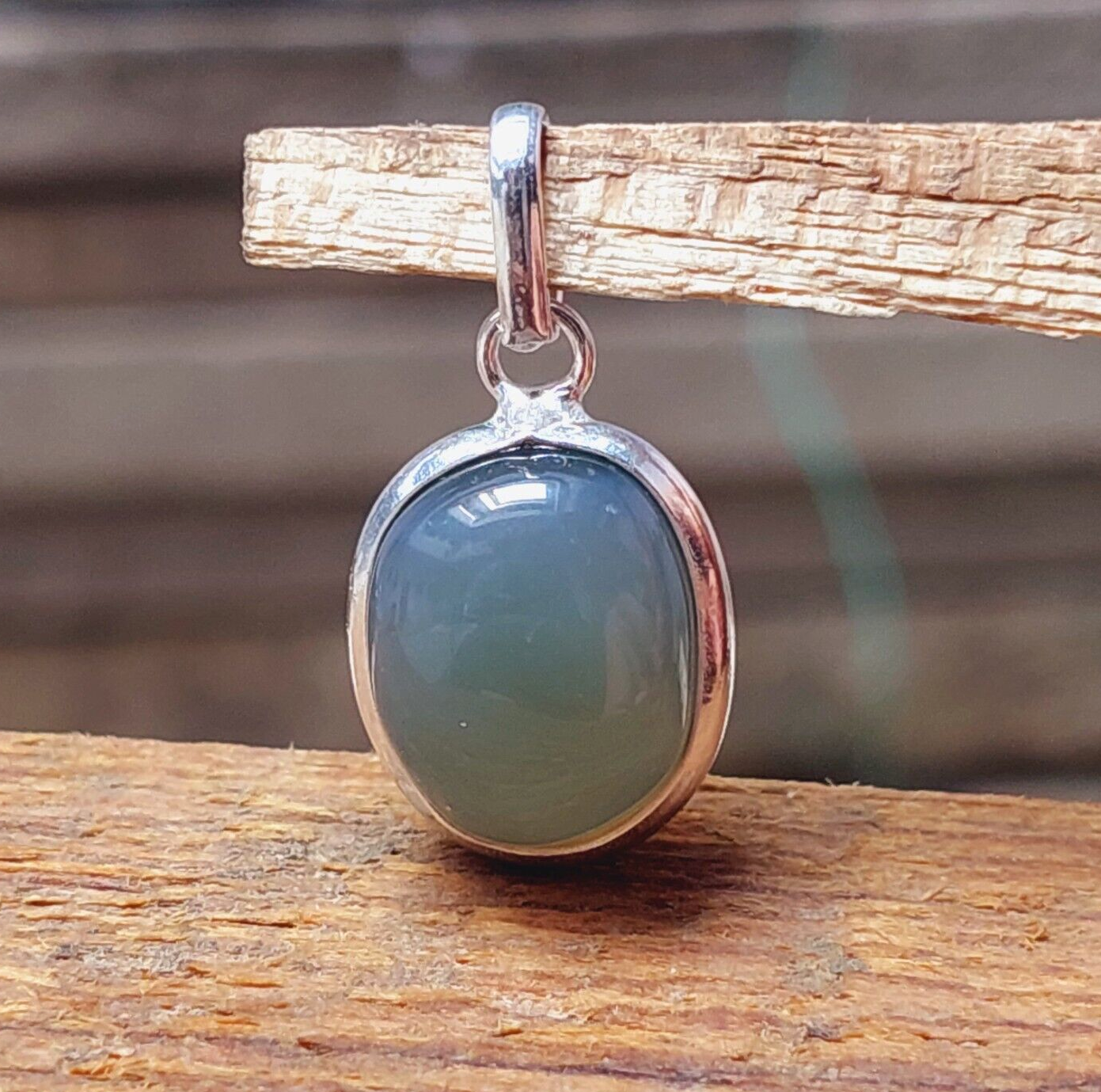 Oval Sky Blue Agate Pendant,925 Sterling Silver Agate Slice Gemstone Pendant