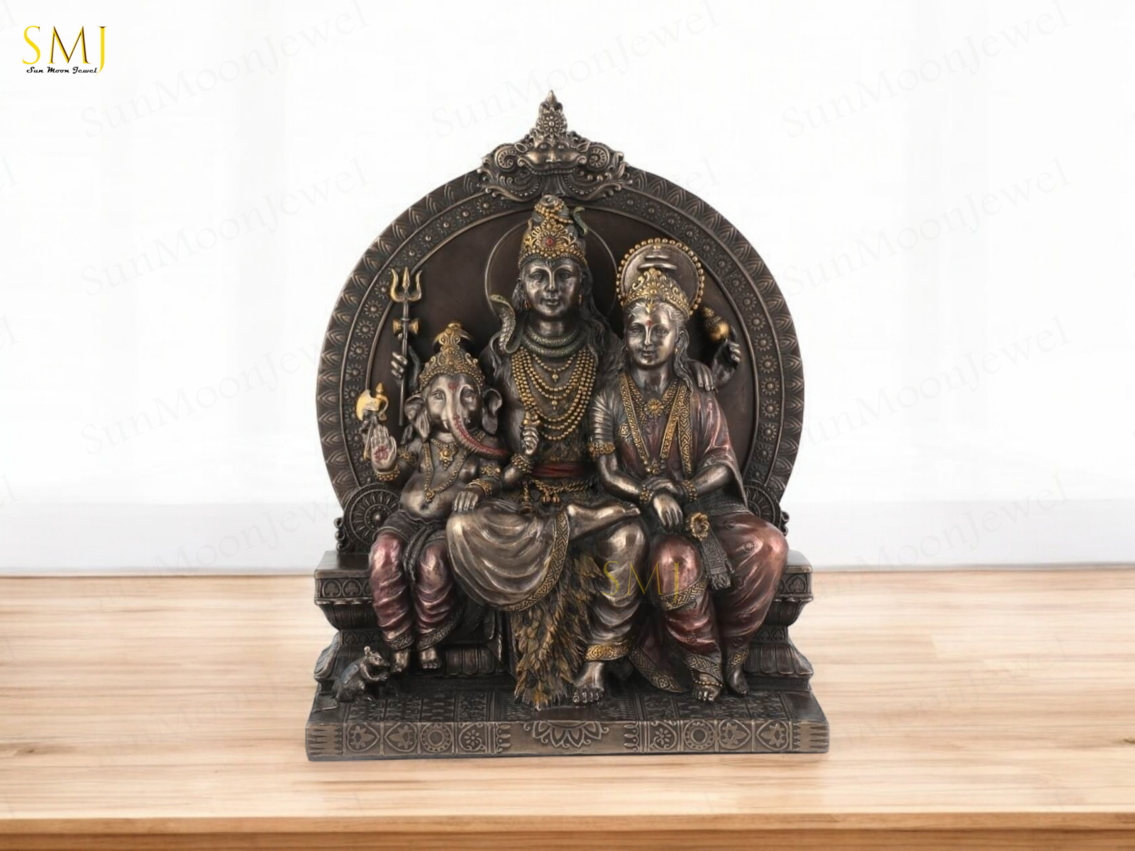 Shiv Family Copper Finish Sitting Shiva Parvati Ganesh Home Temple Decor Gift