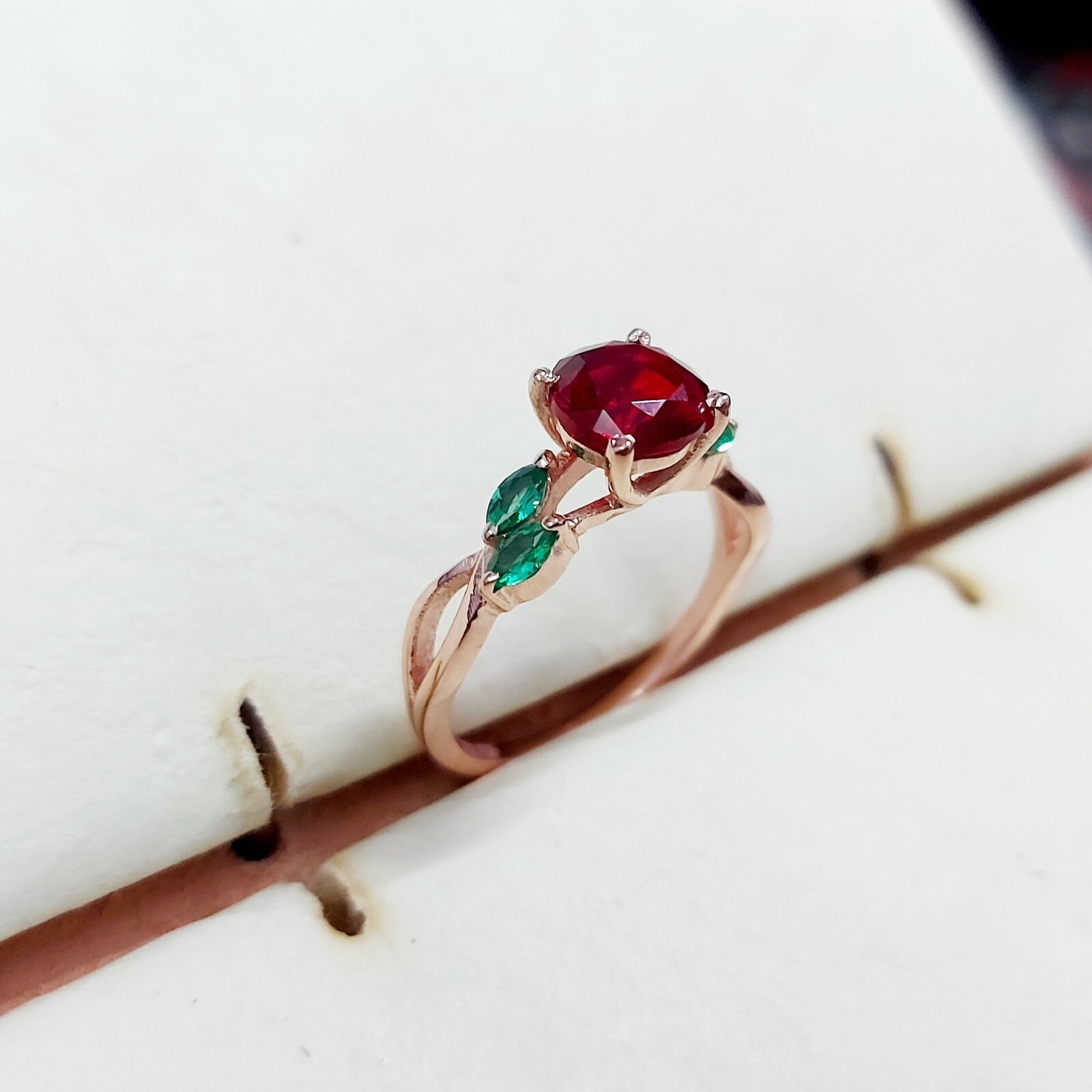 Marquise Lab Created Green Emerald with Round Ruby Wedding Women Ring US5~15