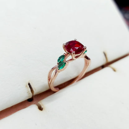 Marquise Lab Created Green Emerald with Round Ruby Wedding Women Ring US5~15