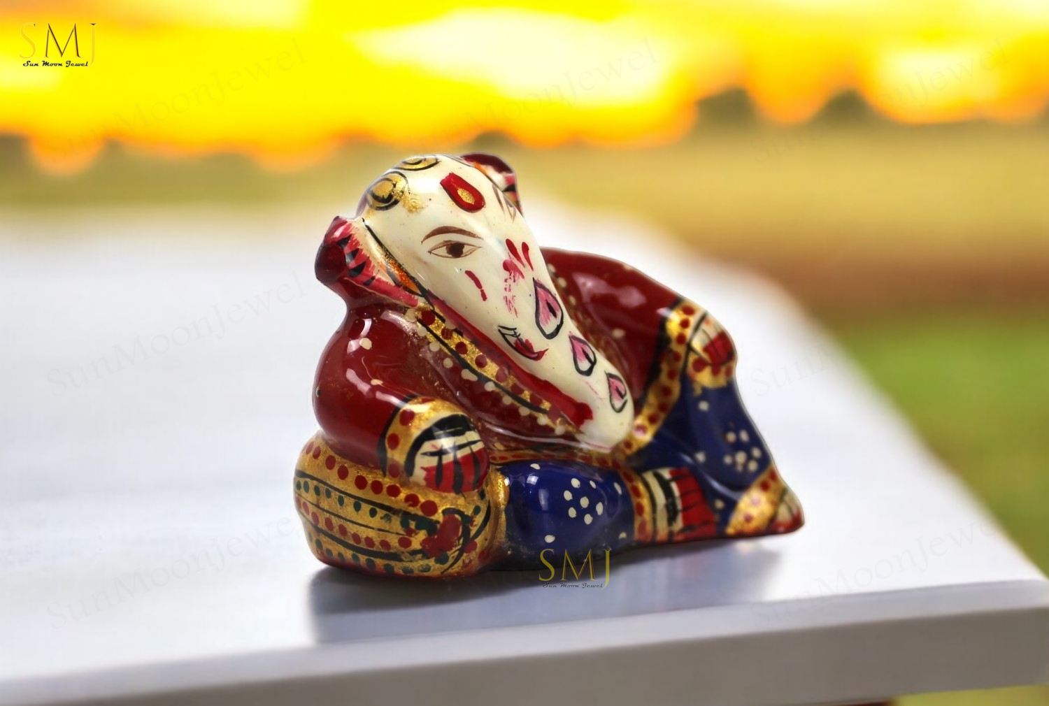 Sleeping Ganesh Statue Ganesha Hand Painted Meenakari Hindu God for Home Decor