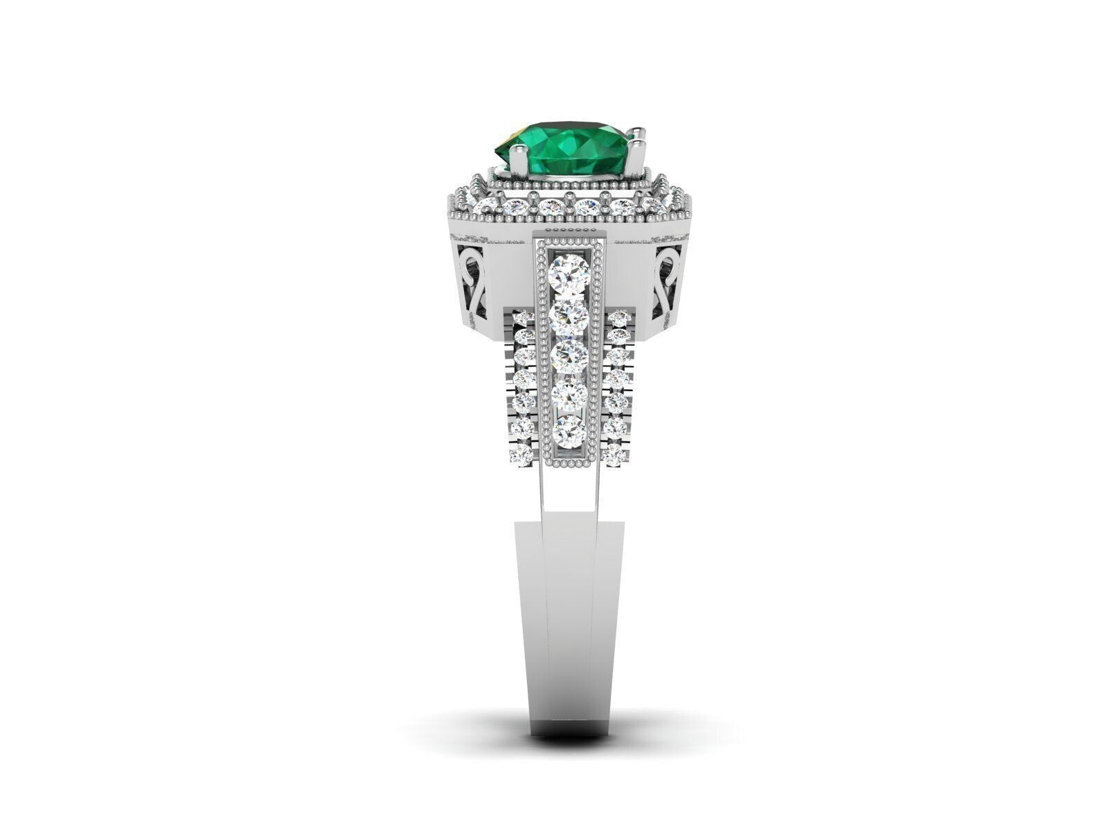 Natural Emerald Round Diamond Engagement Ring Anniversary Proposal Ring US5-15