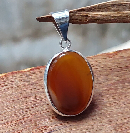 Vintage 925 Sterling Silver Orange Red Agate Gemstone Pendant Necklace Best Gift