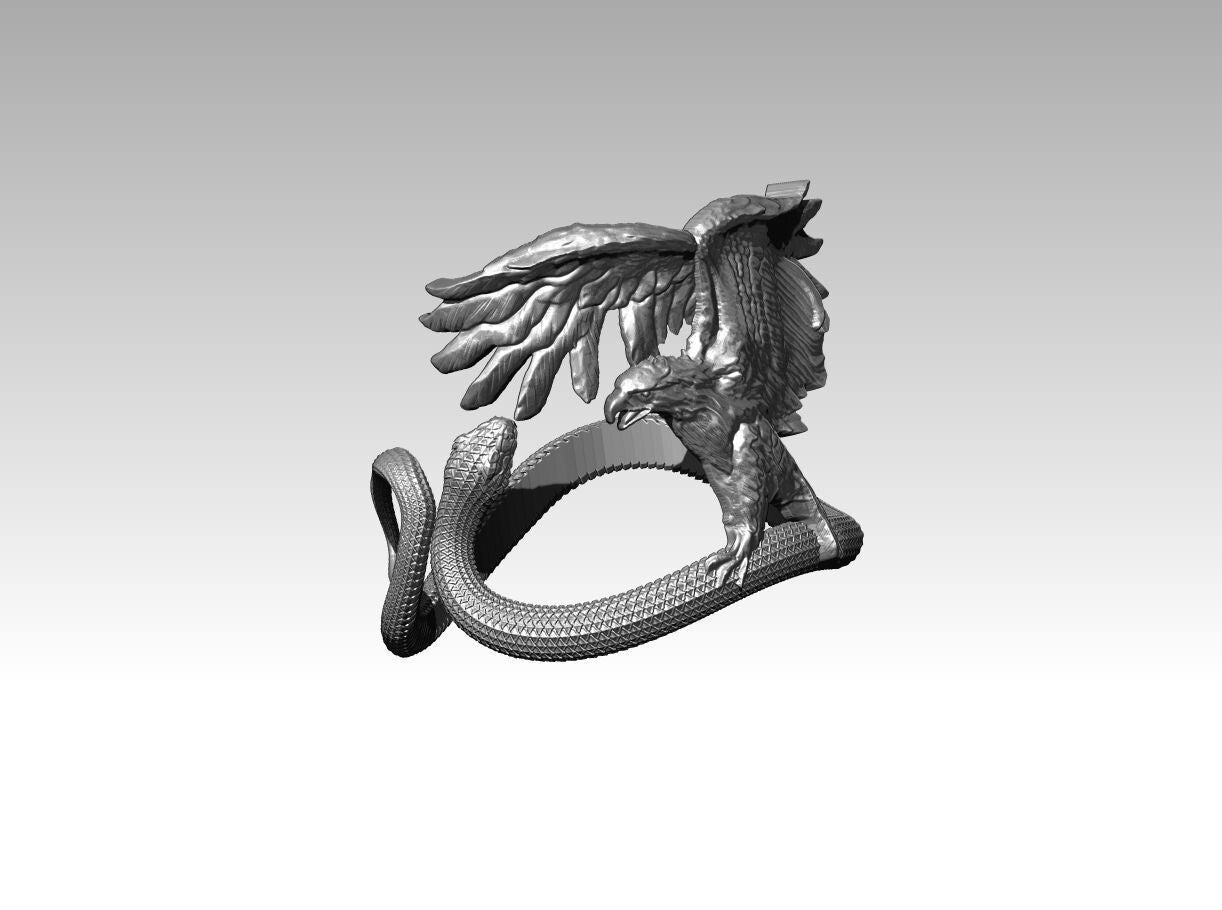 925 Sterling Silver Eagle Snake Fighting Ring Us5~ 15 Men Wild Animal Jewelry