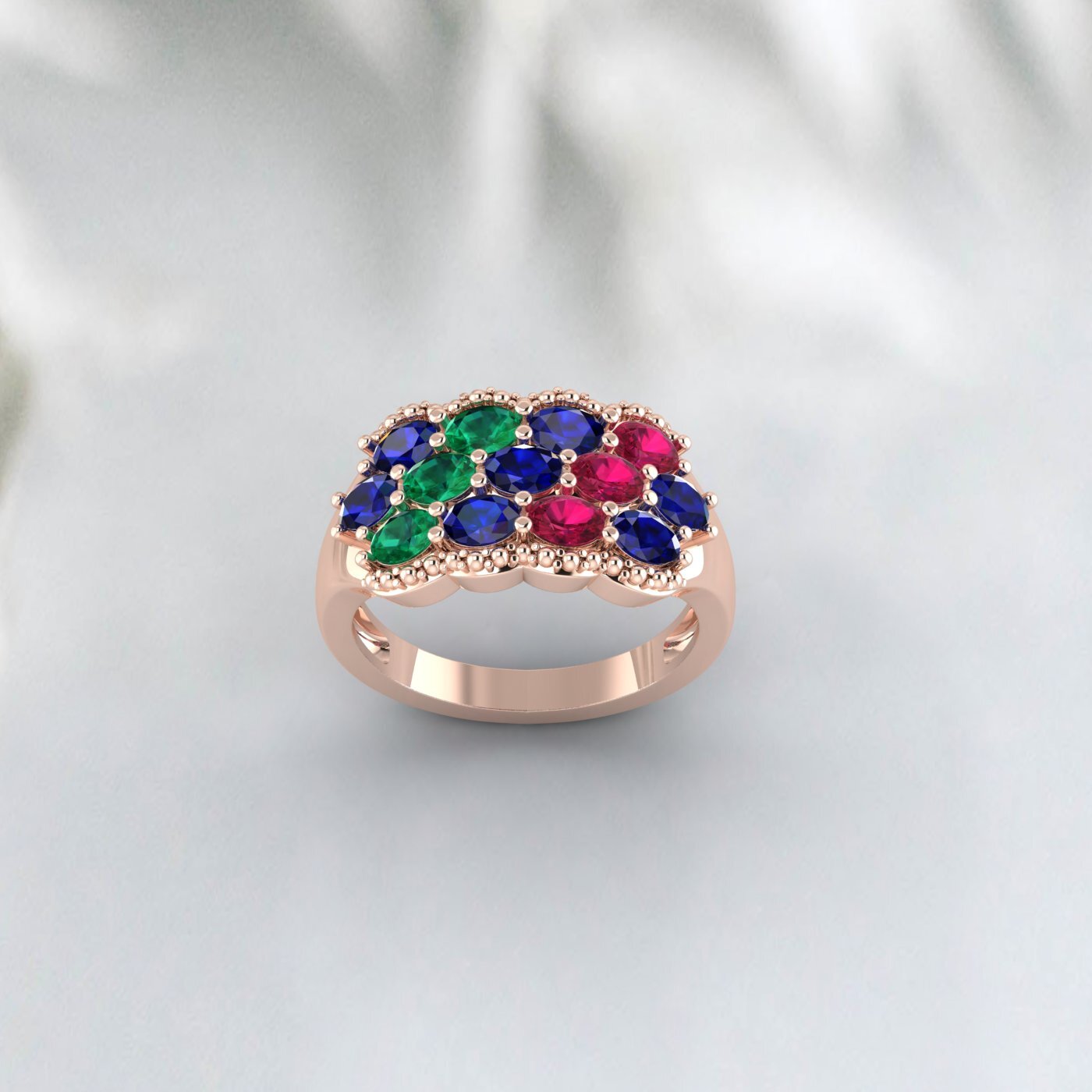 Natural Oval Cut Blue Sapphire 925 Sterling Silver Ruby & Emerald Antique Ring 