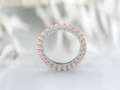 Natural Round Peach Morganite Band Eternity Matching Promise Fine Silver Band