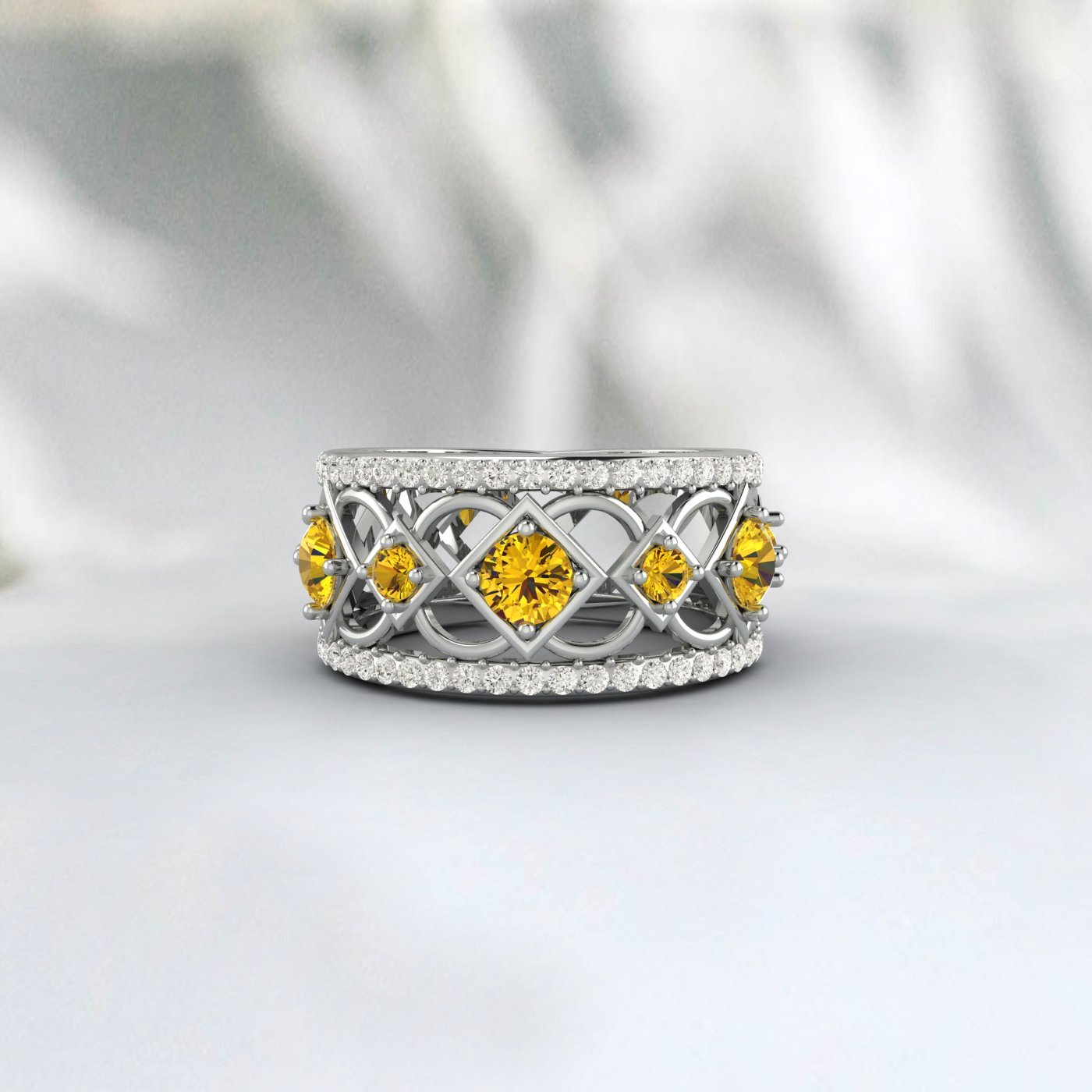 Natural Citrine Ring 925 Sterling Silver Rose Gold Wedding Band For Bride 