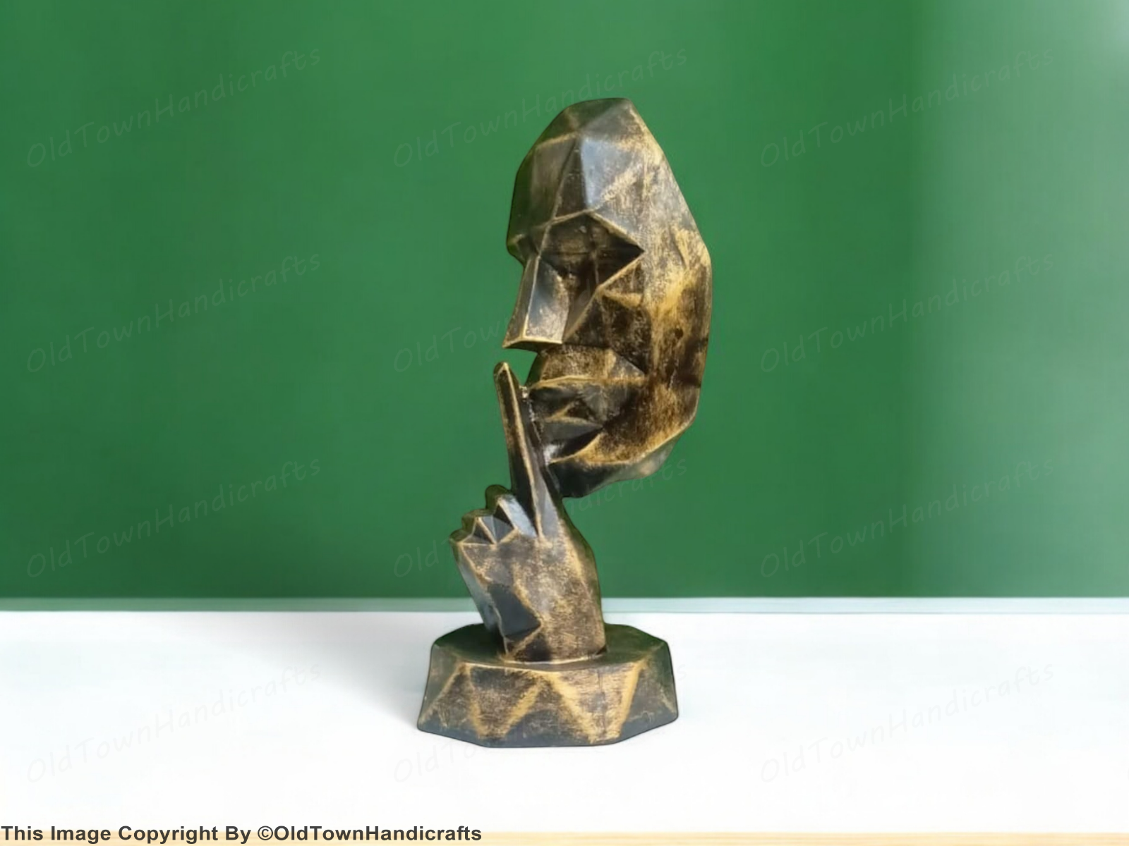 Diamond Cut Face Polyresin Handicraft Antique Human Face Decor 5x10 Inch Gold