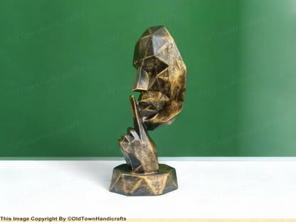 Diamond Cut Face Polyresin Handicraft Antique Human Face Decor 5x10 Inch Gold