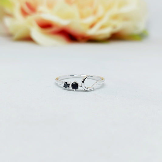 Black Onyx Moon Ring Elegant Handmade Celestial Gift Ring US5~15 Dainty Look