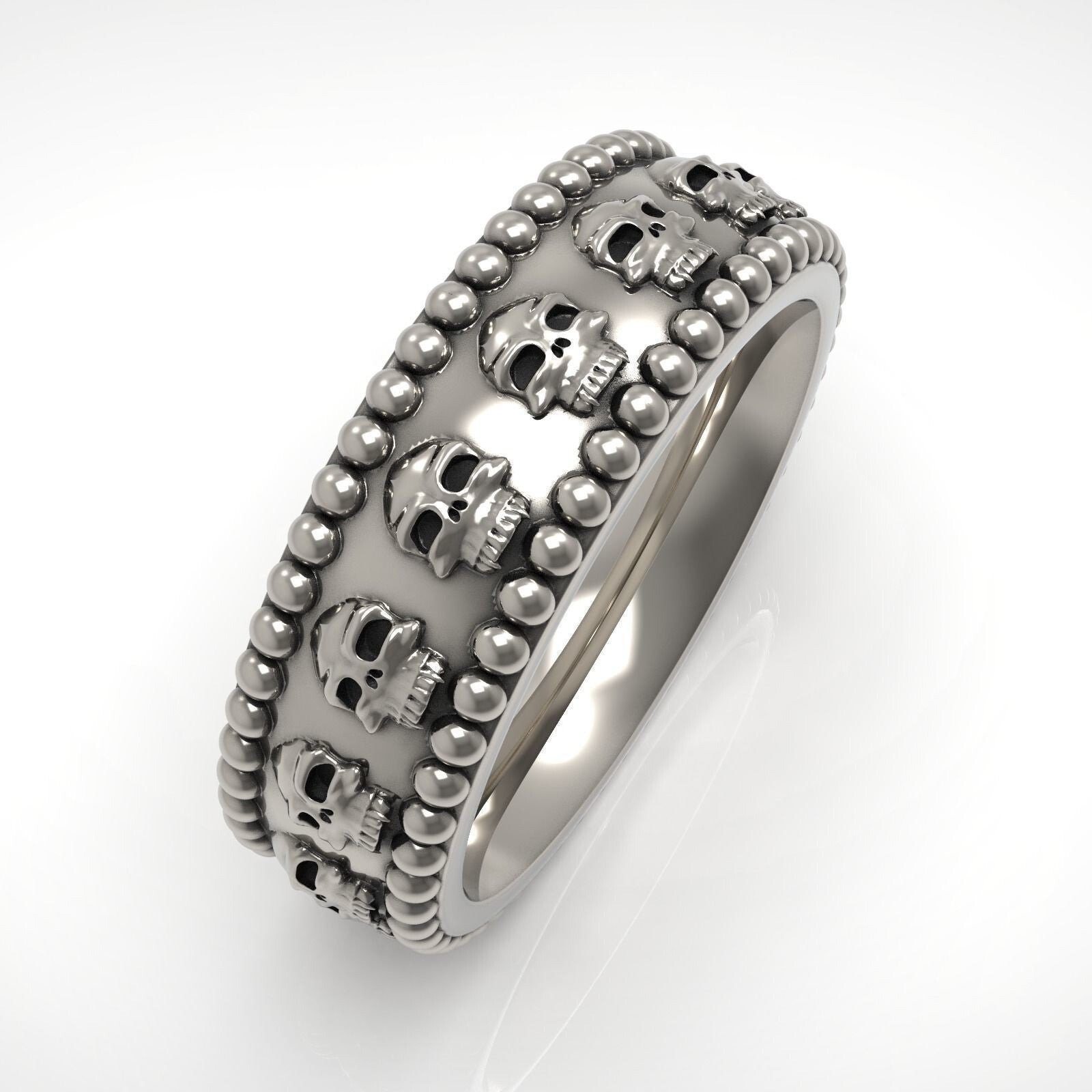 Gothic Skull Wedding Engagement Eternity Band 925 Silver Biker Skull Ring US5~15