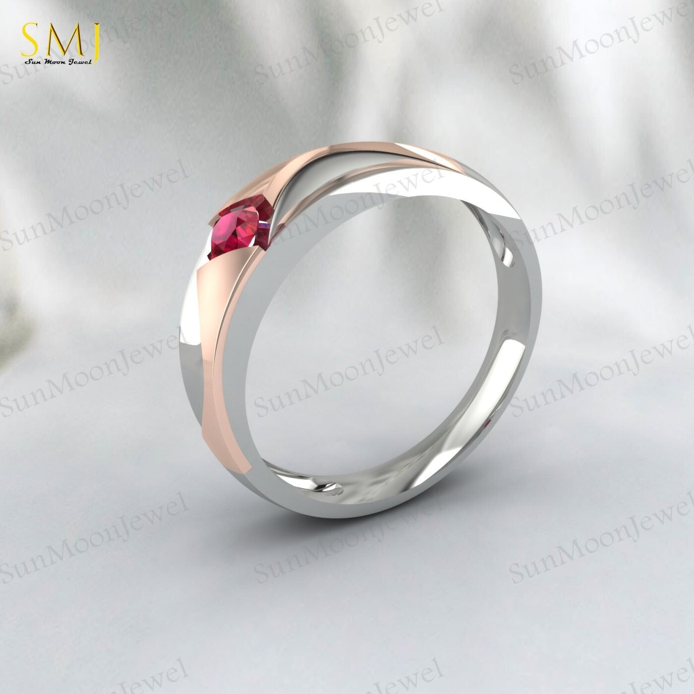 Two Tone Engagement Rings For Couples Lab Created Red Ruby Rings 925 Silver