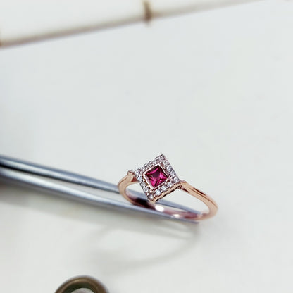 Natural Ruby Diamond Engagement Ring Square Halo Silver Band US5 ~15 Women Gift