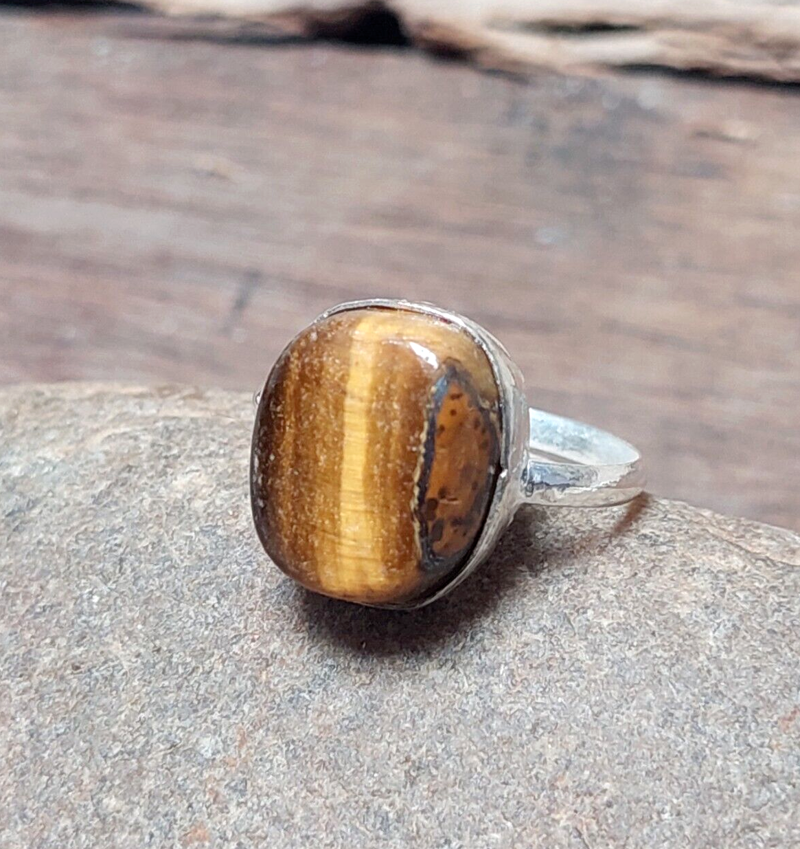 Oval Tigers Eye 925 Sterling Silver Ring,Tiger's Eye Cocktail Ring for Women