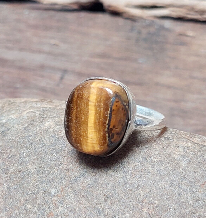 Oval Tigers Eye 925 Sterling Silver Ring,Tiger's Eye Cocktail Ring for Women