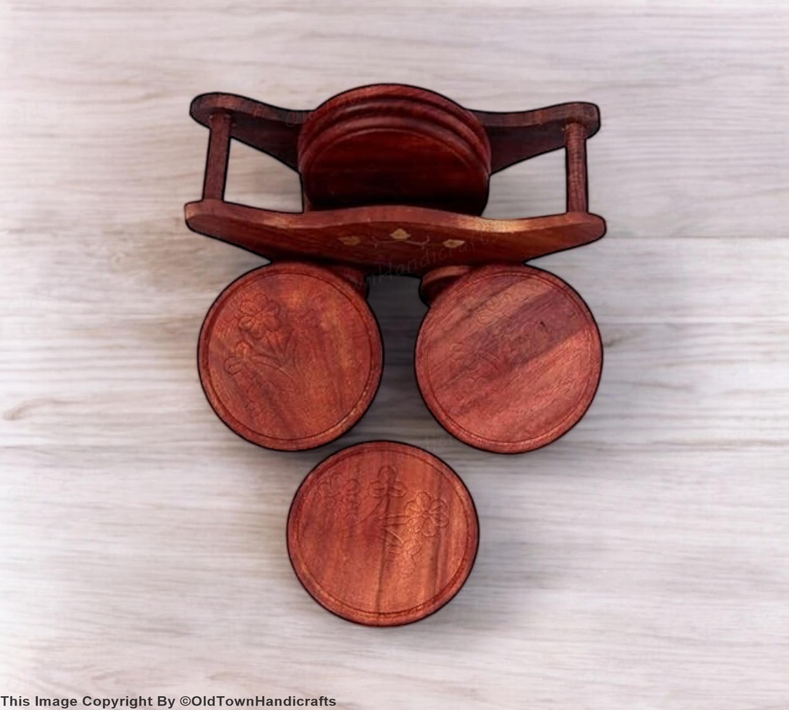 Wooden Trolley Tea Coaster Set of 6 Handcrafted Sheesham Wood for Home & Kitchen