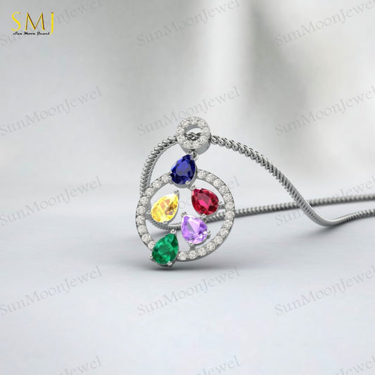 Sapphire Ruby Amethyst Citrine Emerald Multi Gemstone Pendant Sterling Silver