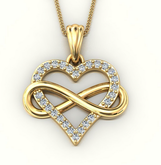 Brass Round Cut CZ Diamond Heart Pendant Necklace For Women Infinity Heart Gift